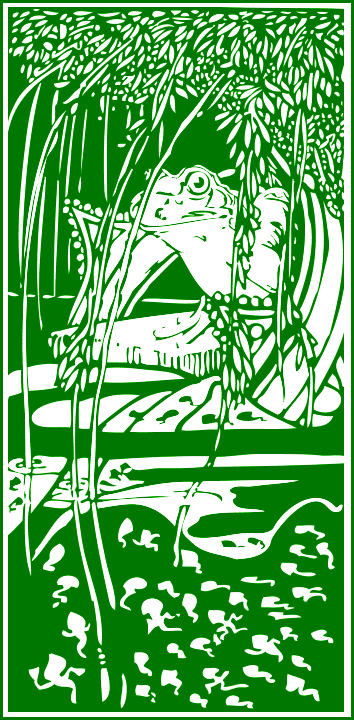 Green bookmark clipart of the frog king resting on a lilly pad