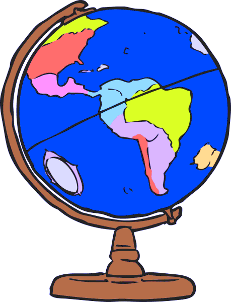 Clipart of a colored world globe that sits in a small stand, Click here to get more Free Clipart at ClipartPal.com